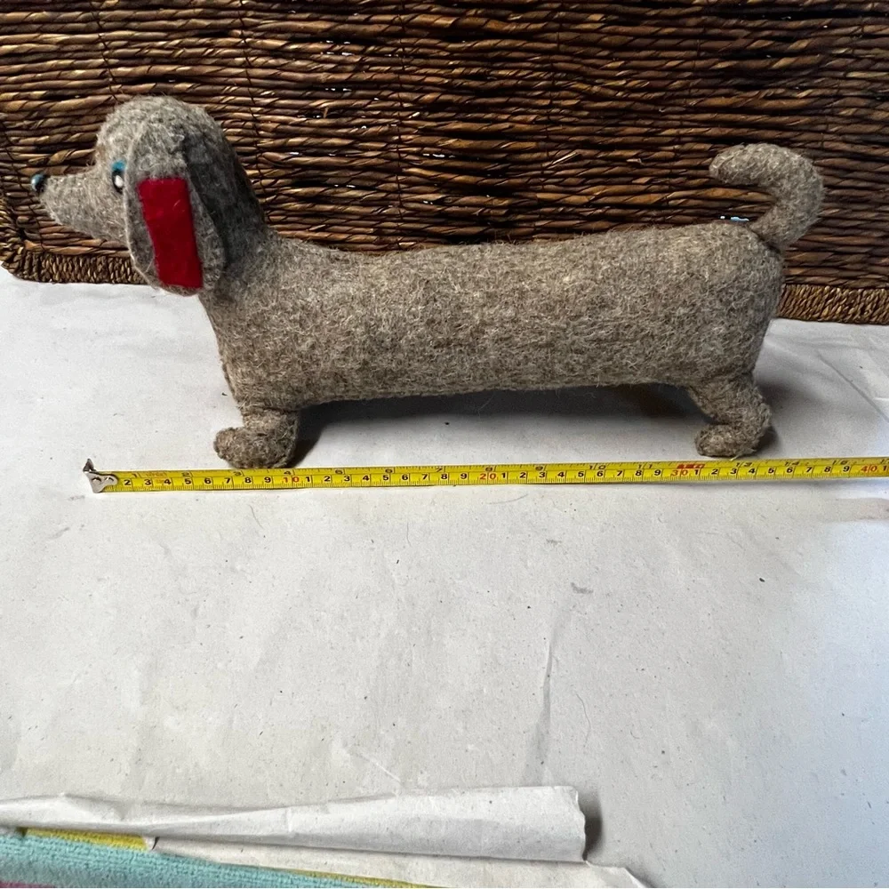 Vintage Handcrafted Dachshund Plush Stuffed Animal Gray Wool Fabric - Picture 11 of 12